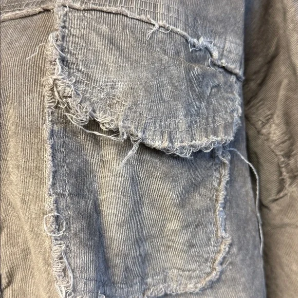 Venti6 Made in Italy Distressed Button Shirt Taupe L Raw Edge Cotton